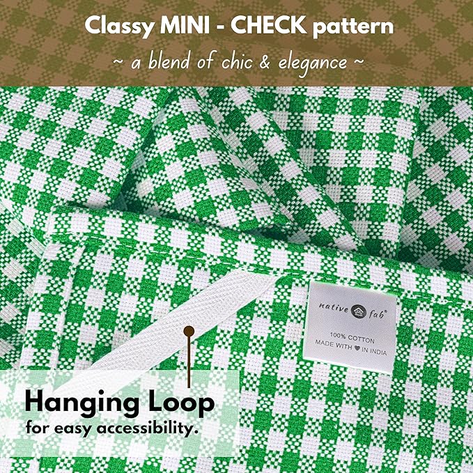 Native Fab Kitchen Dish Towels 16x26 inches Set of 4 Gingham Mini Check- 100% - Image 7