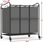 Simple Houseware Heavy Duty 3-Bag Laundry Sorter Rolling Cart, Dark Grey – - Image 2