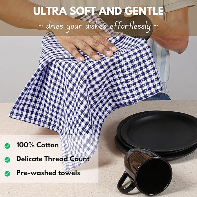 Native Fab 6 Pack Gingham Mini Check Kitchen Hand Towels Set 16"x26" - Image 4