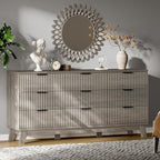 Fluted Dresser with 9 Drawers, Wooden Dresser TV Stand, Wood Closet Clothes by Xixini