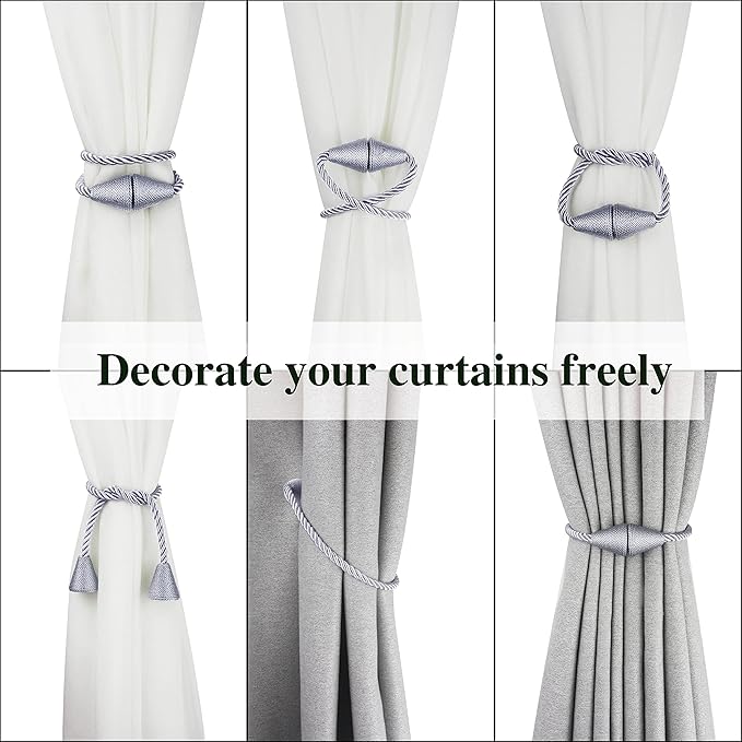 2 Pack Magnetic Curtain Tiebacks Rope Modern Handmade Curtain Tie Backs - Image 5