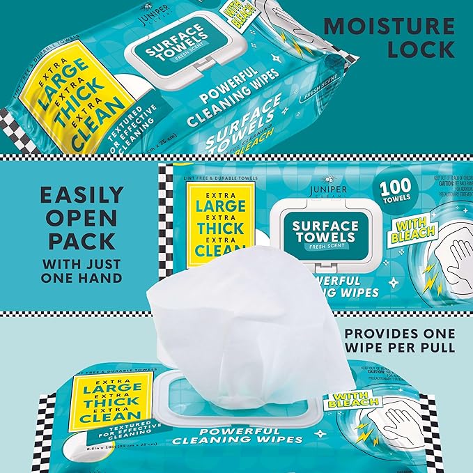 Single Surface Wipes with Bleach, Thick & Large Dispose, All-Purpose Cleaner - Image 3