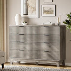 Fluted Dresser with 8 Drawers, Wooden Dresser TV Stand, Modern Closet Clothes - Image 3
