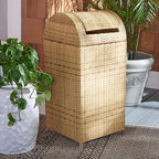 SAFAVIEH Outdoor Collection Mazeli Natural Woven Swing Top Dome Lid Trash Bin - Image 2