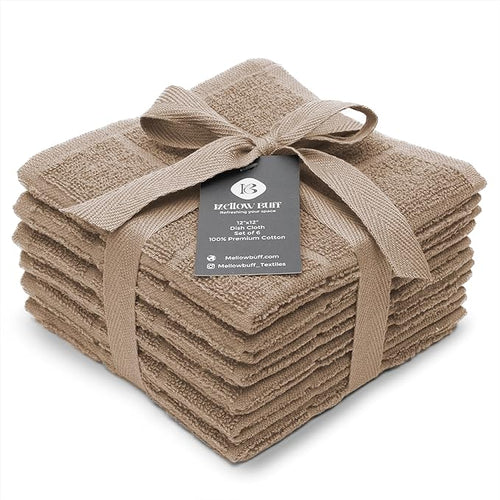 100% Cotton Terry Dish Cloth & Dish Towel, 6 Pack, Super Soft and Absorbent by Ecotribe