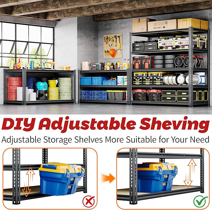 48"W Garage Shelving, 3050LBS Storage Shelves Heavy Duty, 5 Tier Metal Shelving - Image 5