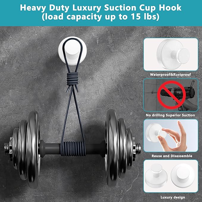 Suction Cup Hooks for Shower, Removable No Drill Towel Hooks, Upgraded 15 lbs - Image 4