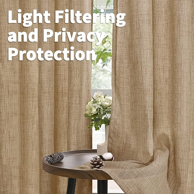 YoungsTex Burlap Linen Semi Sheer Curtains 72 Inch Length - Image 3