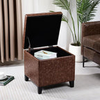 Adeco 18" Storage Ottoman Foot Rest Stool, Walnut Leather Ottoman - Image 9