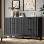 Fluted Dresser with 6 Drawers, Wooden Dresser TV Stand, Wood Closet Clothes - Image 3
