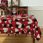Red Gingham Plaid Love Heart Tablecloth by Essifunia