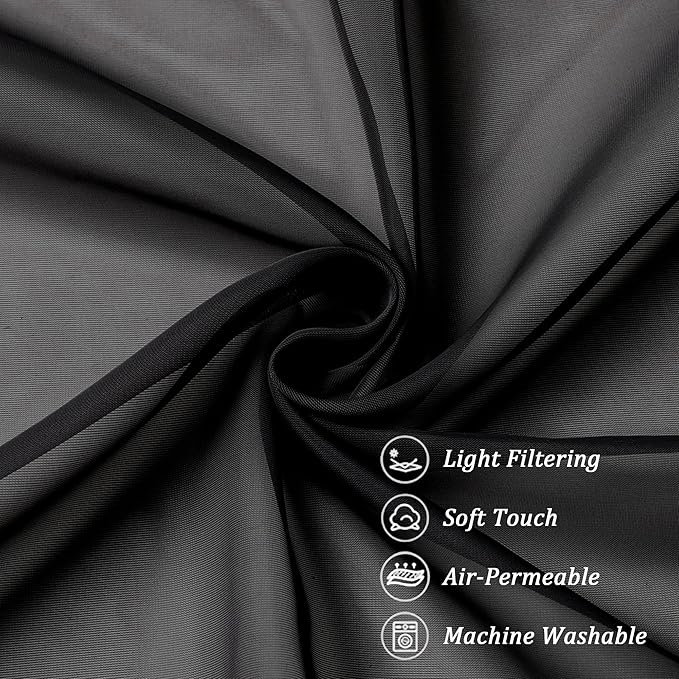 Chyhomenyc Black Sheer Tier Curtains 24 Inch Length, Small Window Curtains - Image 9