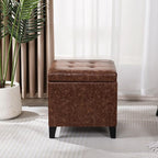 Adeco 18" Storage Ottoman Foot Rest Stool, Walnut Leather Ottoman - Image 4