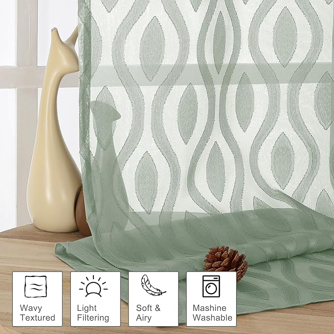 Aiyufeng Green Sheer Curtains Tiers 36 Inch Length 2 Panels Set, Airy - Image 2