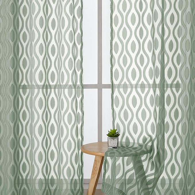 Aiyufeng Sage Green Curtains 45 Inch Length 2 Panels Set, Farmhouse Clip - Image 3