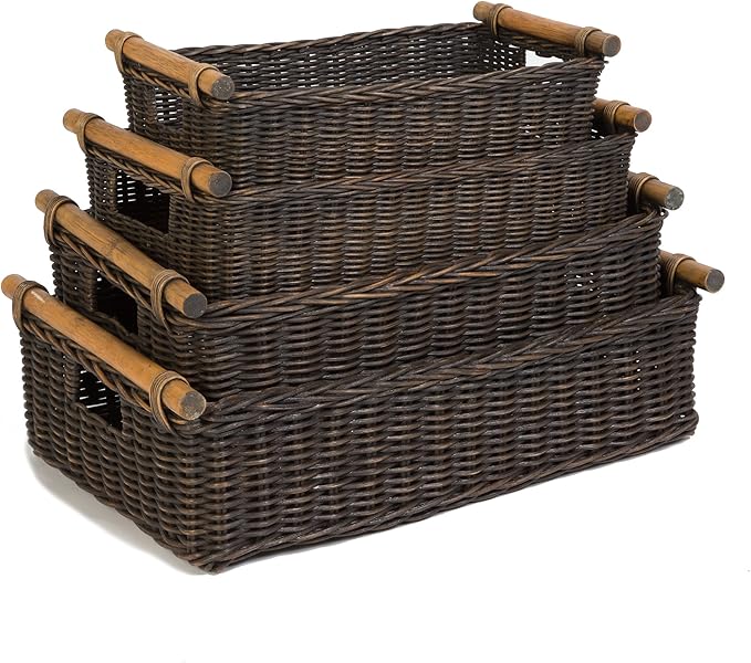 The Basket Lady Low Pole Handle Wicker Storage Basket, 17 in L x 10.5 in W x - Image 2