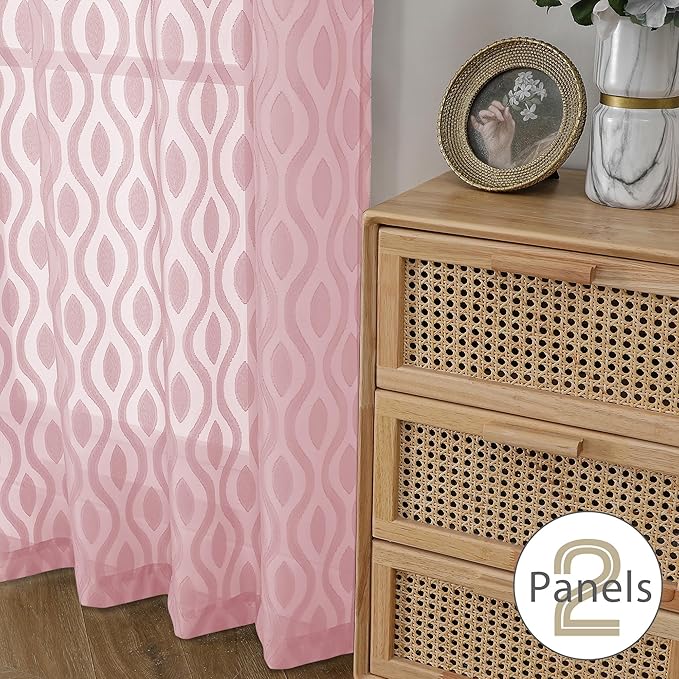Aiyufeng Sheer Pink Curtain 45 Inch Length 2 Panels Set, Farmhouse Clip - Image 6