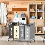 Simple Houseware 4-Bag Heavy Duty Laundry Sorter Rolling Cart - Image 4