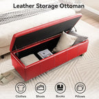 41" Faux Leather Storage Ottoman, Stitch Tufted Rectangle Upholstered End of - Image 3