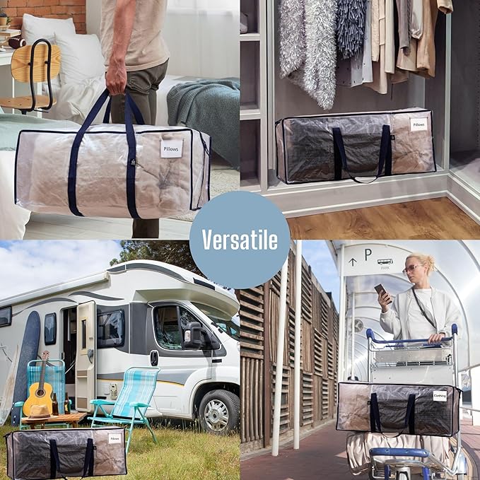 VENO 6 Pack Moving Bags Plastic Storage Totes Clothes Organization Large W - Image 6