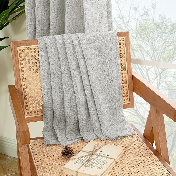 YoungsTex Light Grey Linen Curtains 63 Inches Length 2 Panels - Image 7