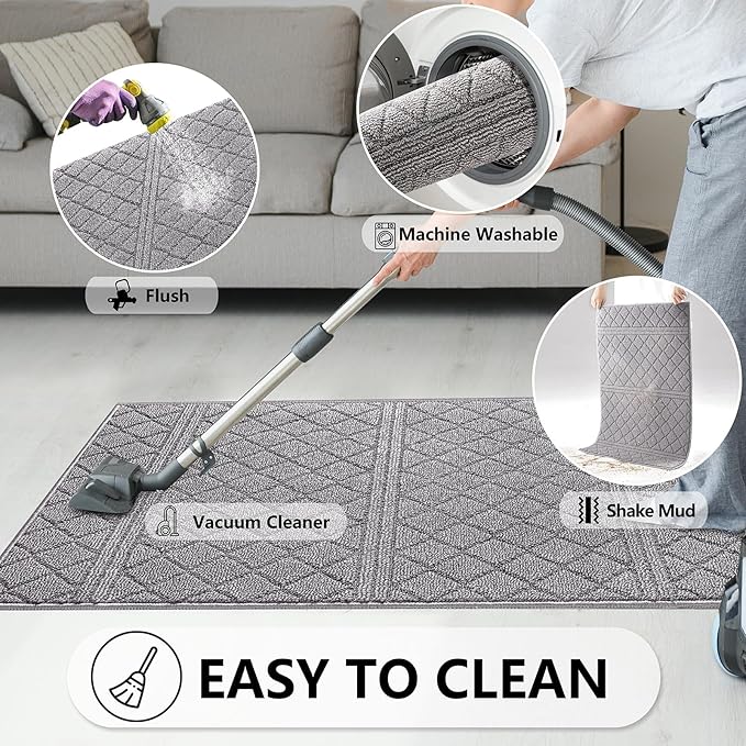 REFETONE Indoor Doormat, Front Back Door Mat 36"x59" Absorbent Rubber Backing - Image 6