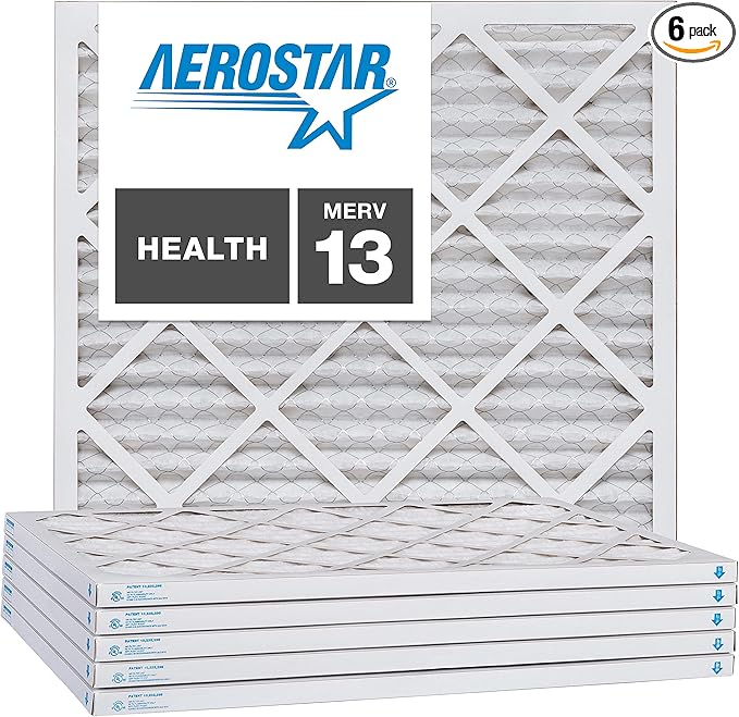 Aerostar 25x25x1 MERV 13, Pleated Air Filter, 24 1/2" x 24 1/2" x 3/4" by AirFiltersDelivered