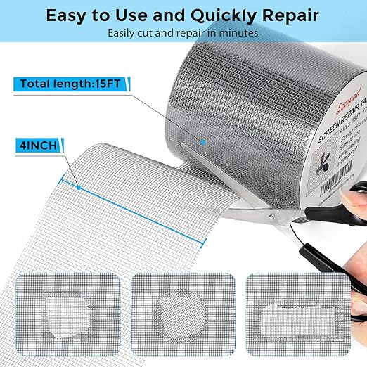Grey Window Screen Repair Tape, 4 in X 15 FT Screen Repair Kit - Image 2