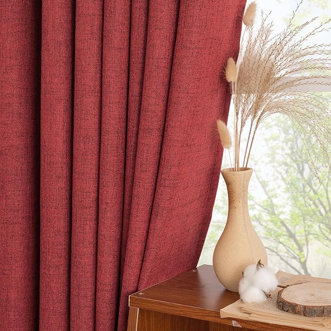 YoungsTex Red Linen Semi Sheer Curtains 78 Inch Length - Image 5