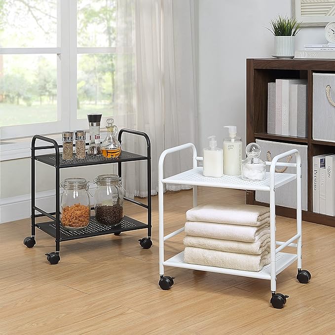 SunnyPoint 2-Tier Metal Rolling Utility Cart – Mobile Storage Shelf - Image 5