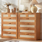 LEYAOYAO Rattan Dresser for Bedroom Set of 2, Modern 6 Drawers Boho Dressers - Image 9