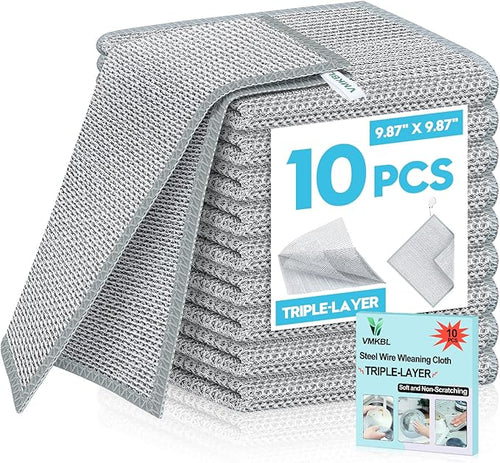 10 Pcs New Upgraded 3 Layers Non Scratch Wire Dishcloth, Wet & Dry by Unknown