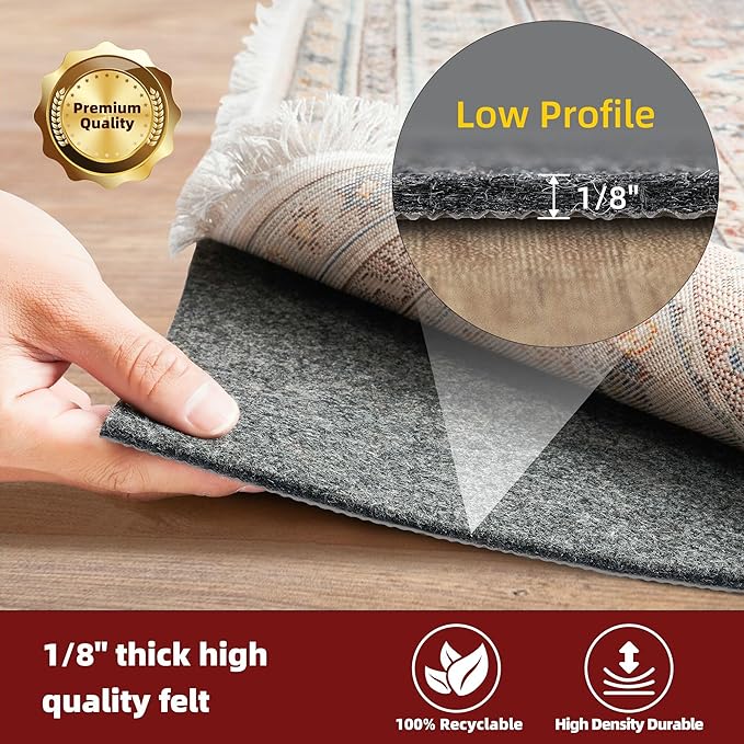 BAGAIL Felt and Natural Rubber Backing Rug Pads 1/8” Thick, 3 x 5 Ft Non Slip - Image 3