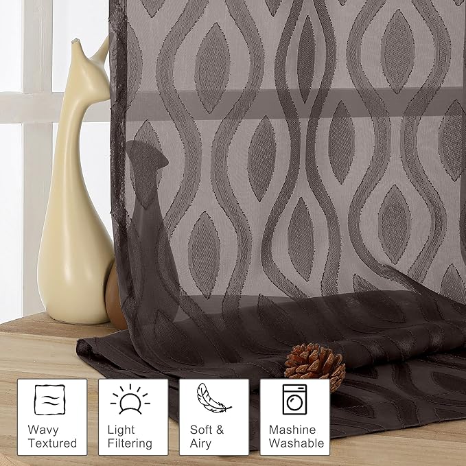 Aiyufeng Sheer Brown Curtains 45 Inch Length 2 Panels Set, Farmhouse Clip - Image 2