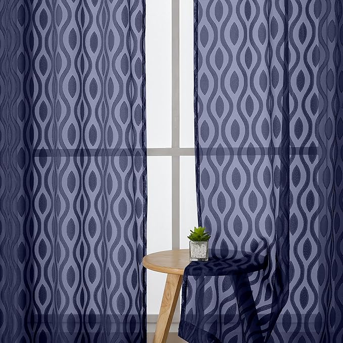 Aiyufeng Navy Curtains 45 Inch Length 2 Panels Set, Farmhouse Soft Airy - Image 3