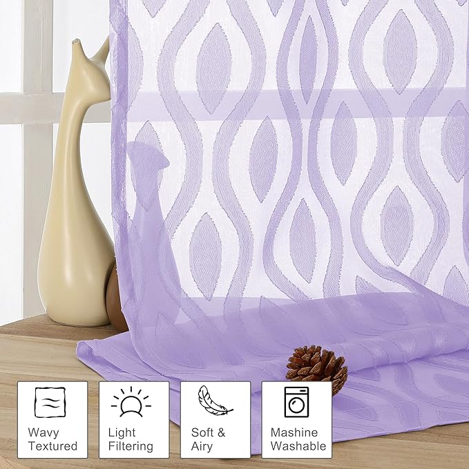 Aiyufeng Light Purple Sheer Curtains 54 Inch Length 2 Panels, Soft Lightweight - Image 2