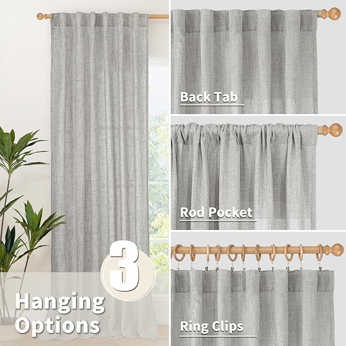 YoungsTex Dark Grey Linen Semi Sheer Curtains 2 Panels - Image 5