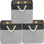 SIMPLE HOUSEWARE Fabric Storage Cubes, 3 Pack, Dark Gray - Image 3