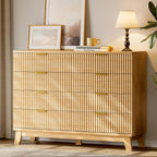 Fluted Dresser with 8 Drawers, Wooden Dresser TV Stand, Wood Closet Clothes - Image 3