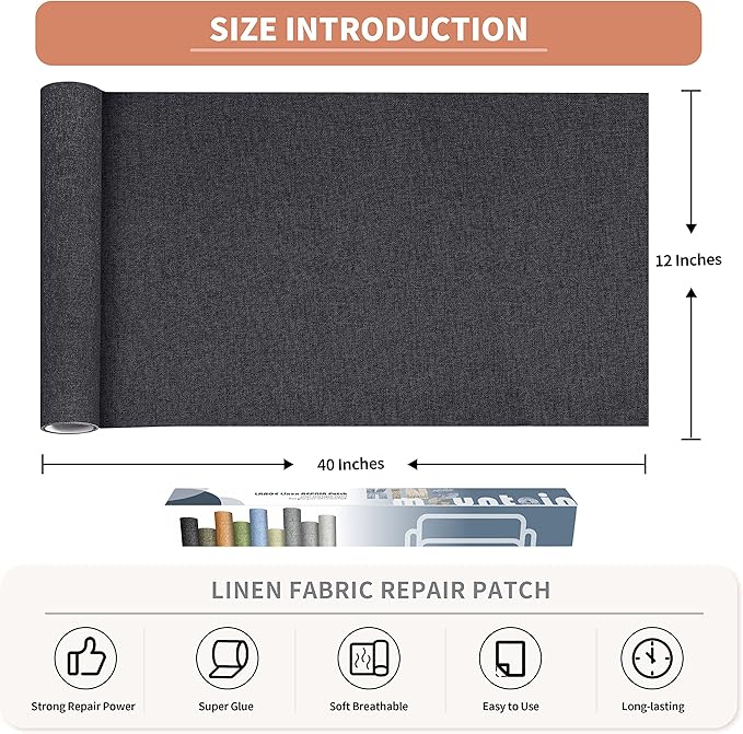 Fine Linen Fabric Patches, Self-Adhesive, Extra Large 12x40 inch, - Image 2