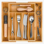 BAMEOS Bamboo Expandable Drawer Organizer, 5-7 Slots Kitchen Drawer Organizer by BAMEOS