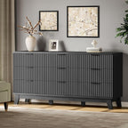 Fluted Dresser with 9 Drawers, Wooden Dresser TV Stand, Wood Closet Clothes - Image 3