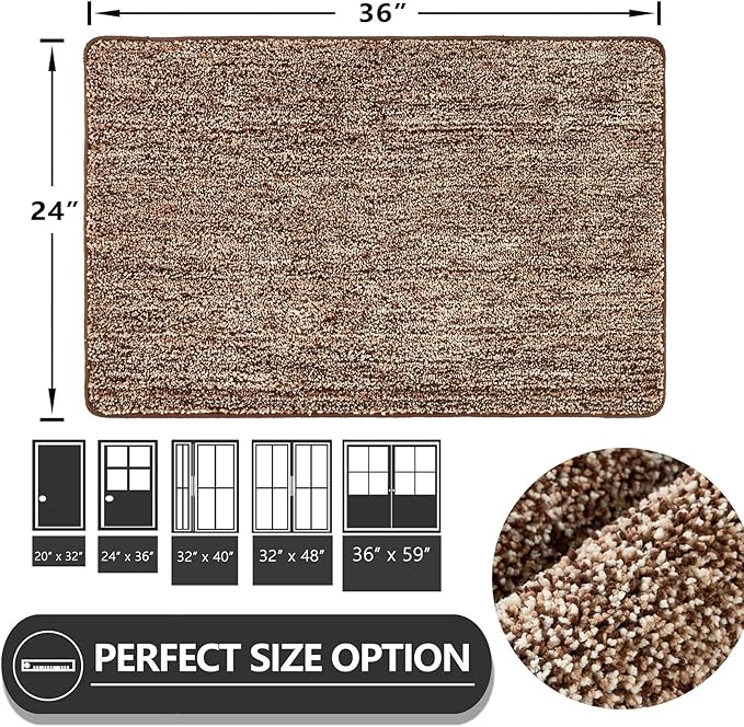 REFETONE Coffee/Brown Doormat, Indoor Non Slip Absorbent Rug - Image 2
