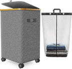Laundry Hamper with Wheels, 20 Gal Laundry Basket with lid Rolling Clothes by Wuevu