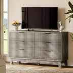Fluted Dresser with 6 Drawers, Wooden Dresser TV Stand, Wood Closet Clothes - Image 7