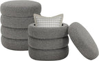 Round Ottoman with Storage Boucle Ottoman Stool Removable Lid by Krcix