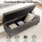 51" Faux Leather Storage Ottoman, Stitch Tufted Rectangle Upholstered End of - Image 3