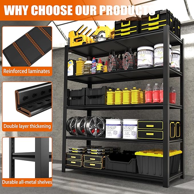84“H Garage Shelving Heavy Duty Storage Shelves 3000 LBS Adjustable 5 Tier - Image 4