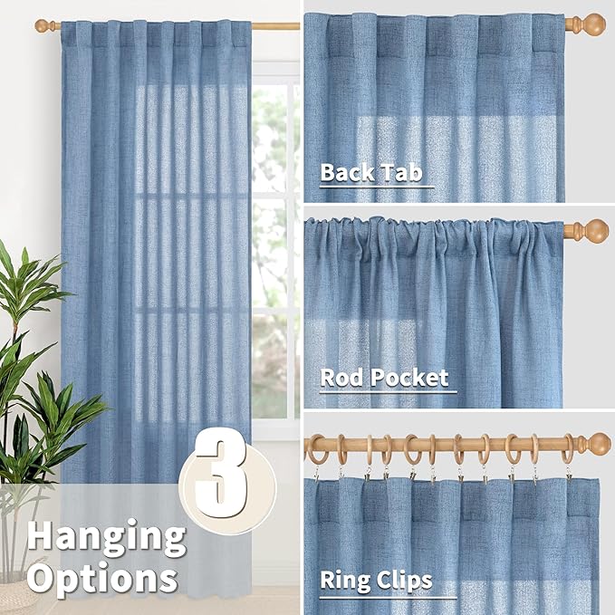 YoungsTex Denim Blue Linen Curtains 80 Inch Length - Image 6