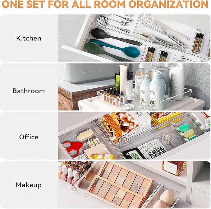 15-Pack Clear Drawer Organizer Set – Multi-Size Acrylic Storage Bins - Image 6